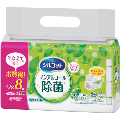 유니 매력 실코트 무알코올 살균 젖은 티슈 리필 43 매 X8 개입 460045 1 PK