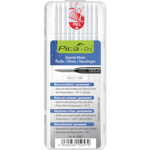 Pikamarker Architectural Mechanical Pencil "Dry" Replacement Leads, Pack of 10, White, 4043 1 PK