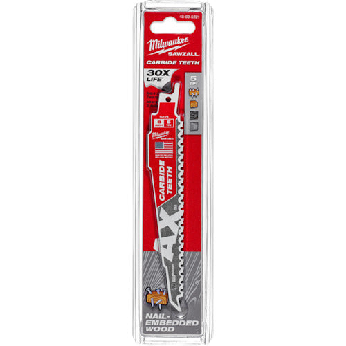 Milwaukee AX Carbide Reciprocating Saw Blade for Woodworking 5 TPI 152 mm (1 piece) 48-00-5221 1 piece