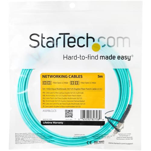 StarTech Optical Fiber Cable / 5m / OM3 Compliant / 50/125/LC-LC/LSZH/Aqua/Optical Wiring Multimode Optical Patch Cord A50FBLCLC5 1 Bag