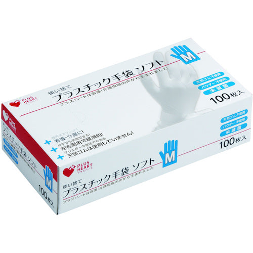 오사키 메디컬 플러스 하트 플라스틱 장갑 소프트 파우더 프리 M 투명 100 매입 70008 1 상자