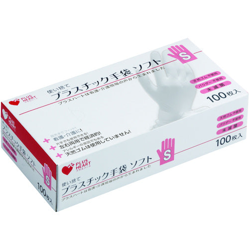 오사키 메디컬 플러스 하트 플라스틱 장갑 소프트 파우더 프리 S 투명 100 매입 70007 1 상자