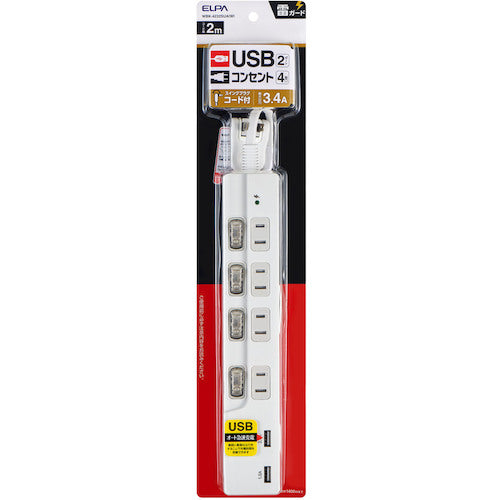 ELPA SW 부착 USB 탭 4P WBK-4232SUA(W) 1 PK