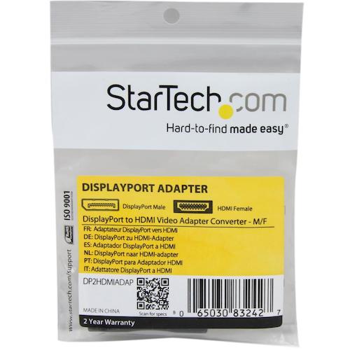 StarTech Display Adapter / DisplayPort 1.2 - HDMI / 1080p / Passive Conversion Connector / Black DP2HDMIADAP 1 Pack