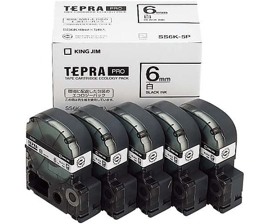 Tepra PRO Tape Eco White 6mm Black Text x 5 1 Pack (5 Pieces) SS6K-5P 1 Pack (5 Pieces)