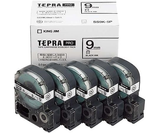 Tepra PRO Tape Eco White 9mm Black Text x 5 1 pack (5 pieces) SS9K-5P 1 pack (5 pieces)