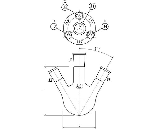요츠구치 플라스크 50mL 24/40・15/25 3112-050-4L1L 1개