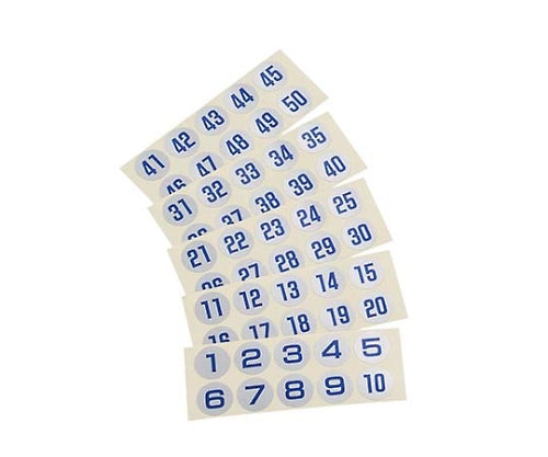Sequential number stickers, silver, blue letters, 22398 (51-100) 3860400, 1 set