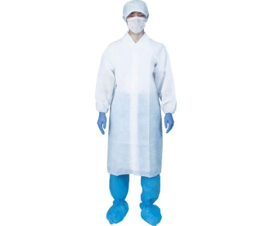 Non-woven lab coat (Velcro type) M (50 pieces) Length 100cm AFWM-M 1 box (50 pieces)