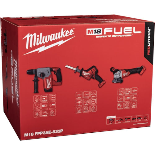 milwaukee M18 FUELパワーパック(ハンマードリル、コンパクトレシプロソー、100mm変速ディスクグラインダー) M18 FPP3AE-533P JP 1 S