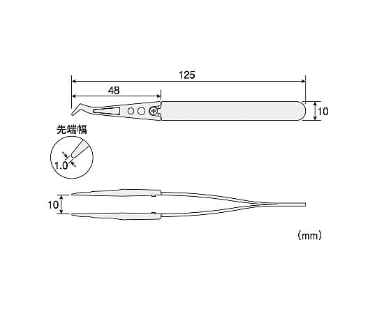 ESDチップピンセット 先端幅1.0mm(R型) P-642-S 1個