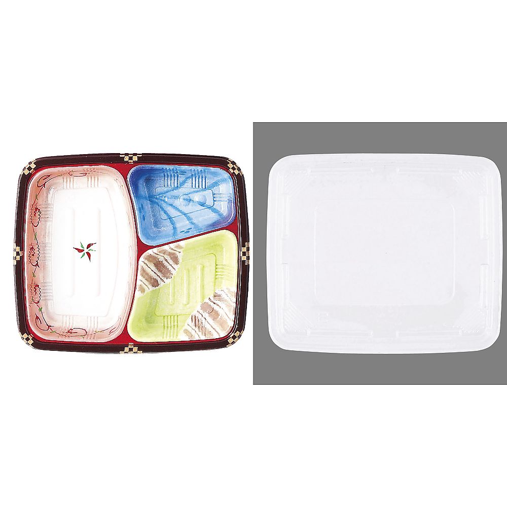 ワンウェイ 耐熱お弁当容器 三彩(蓋付・50セット入) T-24 1ケース(50セット入)