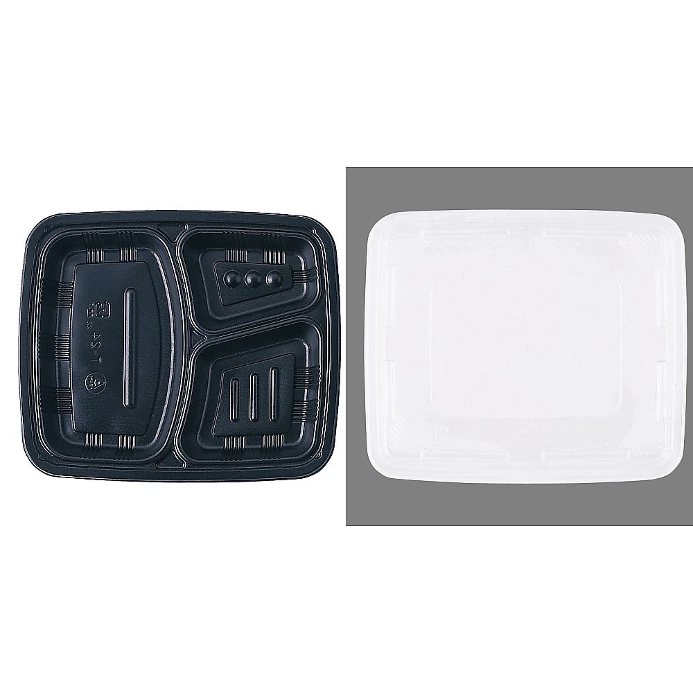 One-way heat-resistant lunch box container, black (with lid, 50 sets) T-24, 1 case (50 sets)