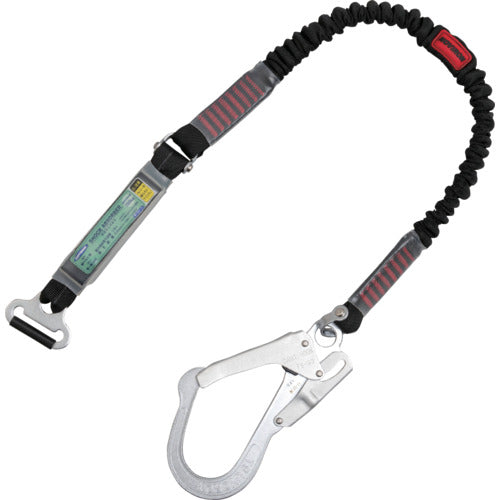 TSUYORON 胴ベルト型墜落制止用器具用副ランヤード(伸縮タイプ)ノビロン(BK)ショックアブソーバ+連結環FL−51・フックFS−93−1 D環止めなし TBL-AT-NV-S5931-BK-N-JAN-BP 1 本