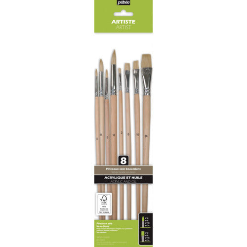 ペベオ 油彩用 白豚筆 平・丸筆8本セット(平2/6/10/14、丸0/4/6/14号) FSC認証 長軸 952403 1 本