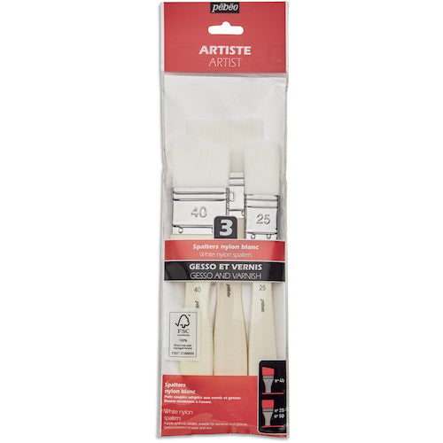 ペベオ ジェッソ・ニス用刷毛 ホワイト化繊 3本入り(フラット25、50mm、アンギュラー40mm)FSC認証軸 952602 1 本