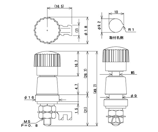 절연 터미널 설치 구멍 Φ9.2mm 블랙 T-2-B 1개