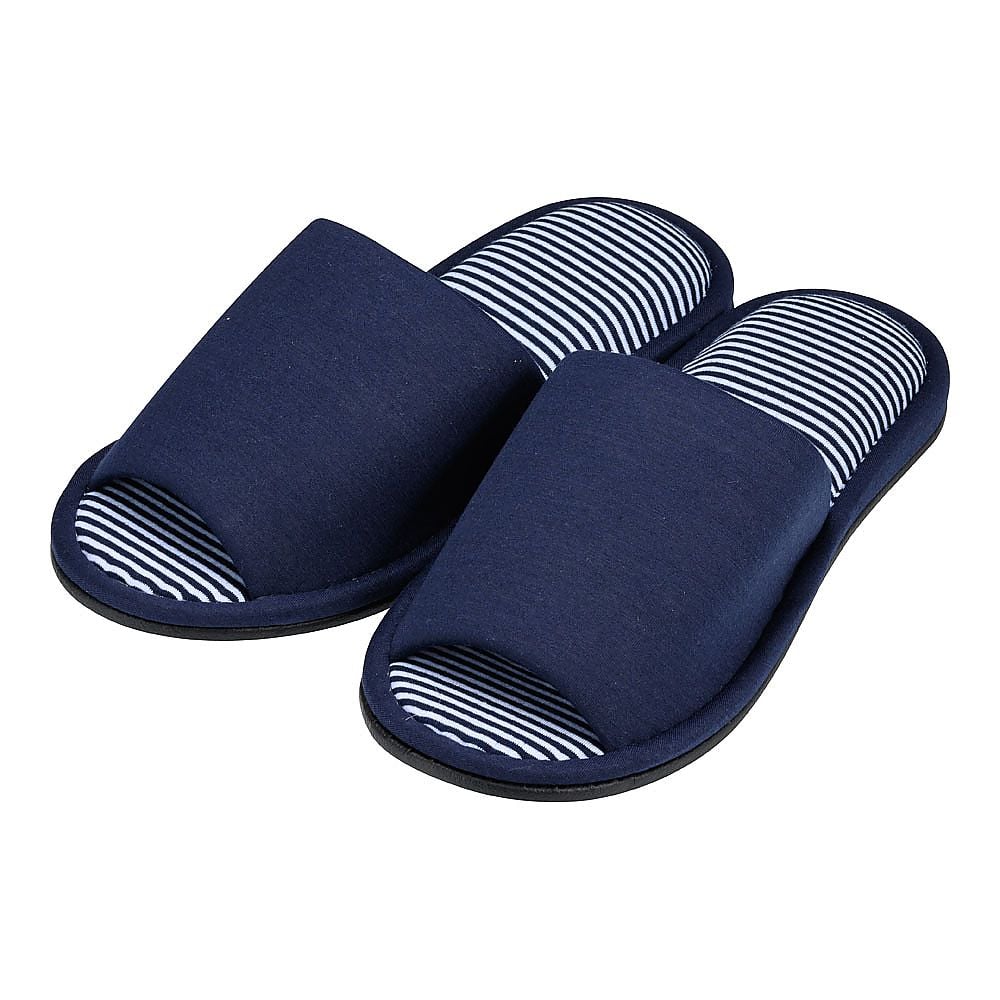 Striped knit LL size slippers, navy, SSL2701, 1 pair
