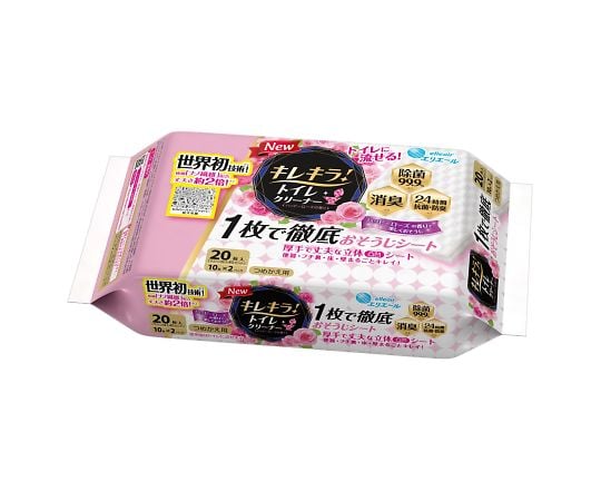 Elleair Kirekira Toilet Cleaner, Thorough Cleaning Sheets in One Sheet, Refill, Happy Rose, 20 Sheets, 1 Bag (10 Sheets x 2 Packs)