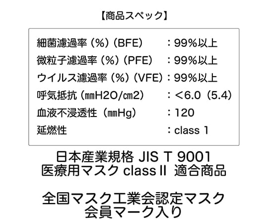 Surgical mask, white, 1 case (50 pieces x 40 boxes) (Japan Industrial Standard JIS T 9001 medical mask class II compliant product, National Mask Industry Association certified mask) FV-MS-003N 1 case (50 pieces x 40 boxes)