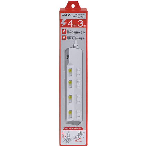 ELPA コード付タップ 耐雷SW付タップ(ブレーカー) 4個口3M WLK-43B(W) 1 個