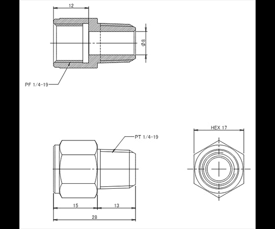 R1/4"xG1/4" ねじ変換アダプター EA141AY-251 1個