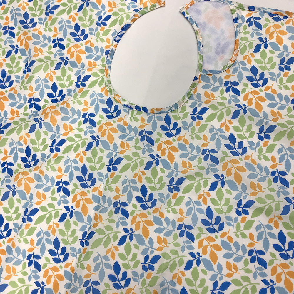 Adult Meal Apron with Leaf Pattern, Blue, P9692-B, 1 Piece