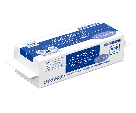 エルヴェール ペーパータオル エコスマートシングル(小判)紙包装タイプ 200枚×42パック入 20823671 1ケース(200枚×42パック入)