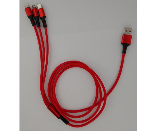 스마트폰용 USB 케이블 Type-A(2.0) 3in1 Micro USB Type-B+USB Type-C+Lightning 1m 레드 BS-USBSG1-BCL 1개