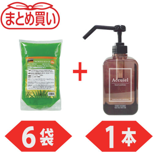 TRUSCCO 마일드 핸드 소프 ECO 2.0 L 리필 6 봉지 + 손 소독제 "아큐이루"500ML 1 개 캠페인 세트 TACECO20S-6-PLUSACC05SET 1 S