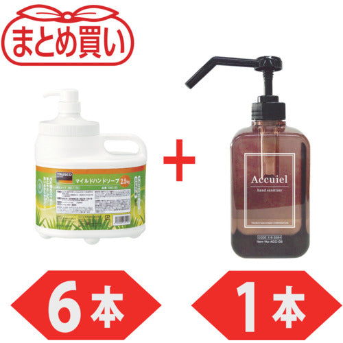 TRUSCO Mild Hand Soap ECO 2.5L 6 bottles + Hand Sanitizer "Accuir" 500ml 1 bottle Campaign Set TACECO25-6-PLUSACC05SET 1 S