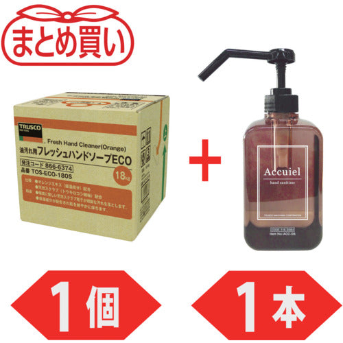 TRUSCO Fresh Hand Soap ECO 18L Refill Bag-in-Box 1pc + Hand Sanitizer "Accuir" 500ml 1pc Campaign Set TOSECO180S-1-PLUSACC05SET 1 S