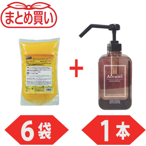 TRUSCO 프레쉬 핸드 소프 ECO 2.0 L 리필 6 봉지 + 손 소독제 "아큐이루"500ML 1 개 캠페인 세트 TOSECO20S-6-PLUSACC05SET 1 S