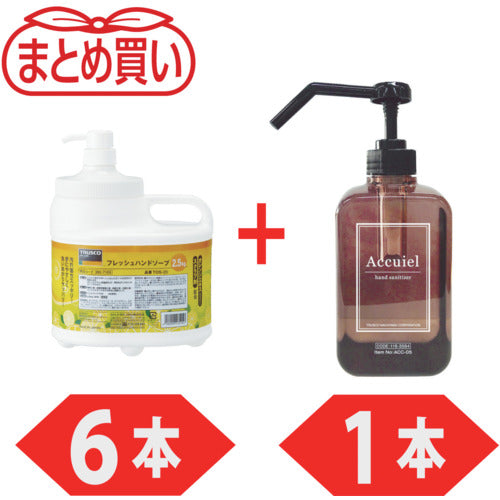 TRUSCO Fresh Hand Soap ECO 2.5L 6 bottles + Hand Sanitizer "Accuir" 500ml 1 bottle Campaign Set TOSECO25-6-PLUSACC05SET 1 S