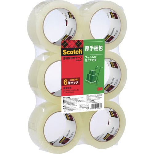 3M 透明梱包用テープ 48mmX50m 6巻パック 重量物用 315-6P 1 PK