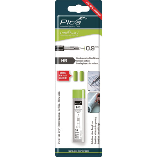 Pikamarker Fine Dry mechanical pencil lead replacement pack of 24, black HB, blister pack, 7030SB, 1 PK