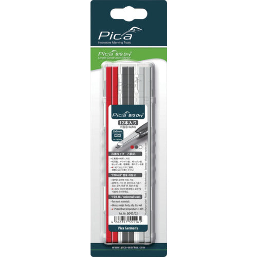 피카 마커 건축용 샤프 펜슬 “BIG Dry”용 대체심 12개들이 적흑백(각 4개) 6045SB03 1 PK