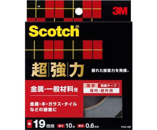 Scotch Super Strong Double-Sided Tape for Metals and General Materials 19mm x 10m PVG-19R 1 Roll