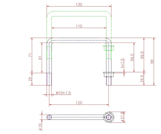 ステンレス丸棒取手(落込タイプ)φ10 H-135-SUS-2 1個