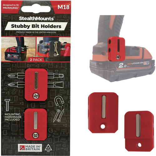Stealth Mount Stubby Bit Holder for Milwaukee M18 (2 pcs) Red BH-M18-S-RED-2 1 pc