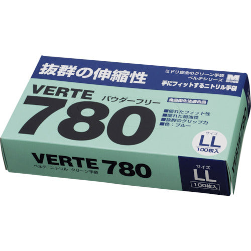 ミドリ安全 ディスポタイプニトリル製ソフト手袋 LLサイズ (100枚入) VERTE-780-N-LL 1 箱