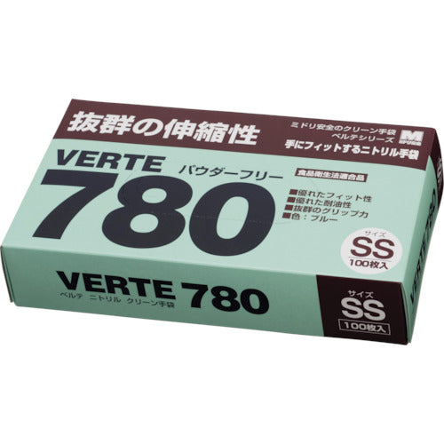 ミドリ安全 ディスポタイプニトリル製ソフト手袋 SSサイズ (100枚入) VERTE-780-N-SS 1 箱