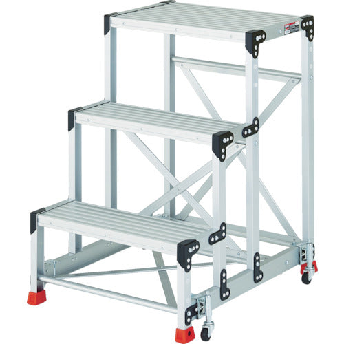 TRUSCO 작업용 발판 3단 스프링 캐스터 부착 천판 높이 0.9m TSF-369SC2A 1대