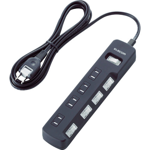 ELECOM 오피스용 탭 일괄&개별 스위치 부착 번개 가드 탭 6개구 2.5m 블랙 T-K8A-2625BK 1개