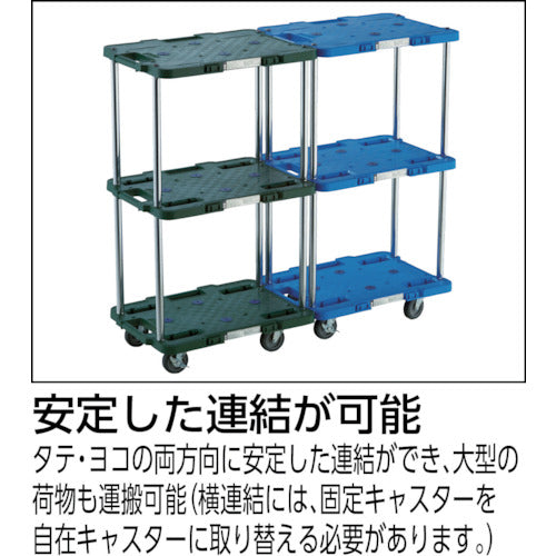 TRUSCO 樹脂製台車 ルートバン 3段式 柵1段付 370X500 4輪自在ストッパー付 青 MPB-503JSK-B 1 台