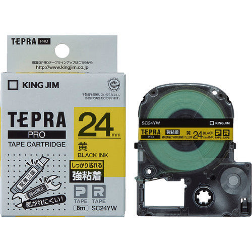 KING JIM 【純正】「テプラ」PROテープ 24mm 強粘着ラベル 黄ラベル/黒文字 長さ8m SC24YW 1 個