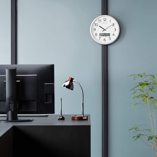 RHYTHM リズム 電波 壁掛け時計 最大24回/日 プログラムチャイム カレンダー付き シルバー φ350x55 4FNA01SR19 1 個