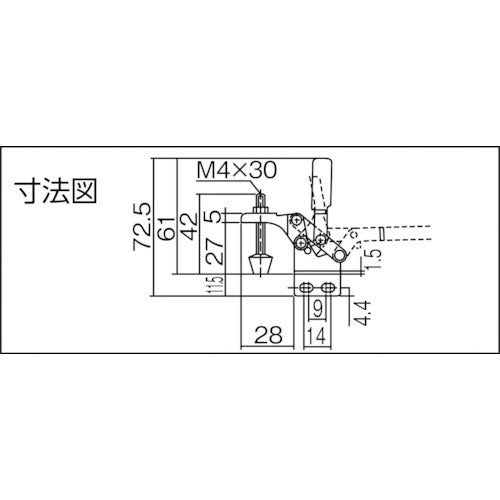 Ikura Downward-pressing toggle clamp, steel, vertical handle (31310), clamp arm travel angle 80°, straight base, clamping force 0.3 kN, ISK-09S0, 1 piece