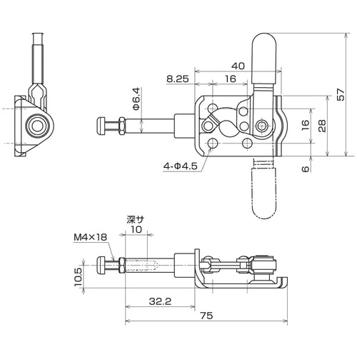 IKURA Horizontal push type toggle clamp Steel (31415) Stroke 16mm Flange base Pressing force 0.4kN ISK-SL50R0 1 piece