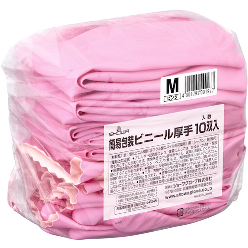 SHOWA 염화 비닐 장갑 간이 포장 비닐 두꺼운 10 쌍입 핑크 M 사이즈 NO132-MP10P 1 PK